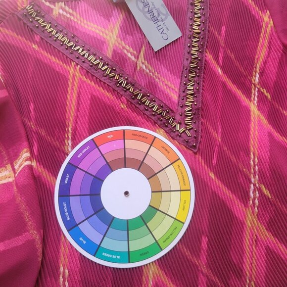 Catherines Womens Top 1X Tunic Bell Sleeve Red Pink Sheer Beaded GEO260E - Picture 11 of 11